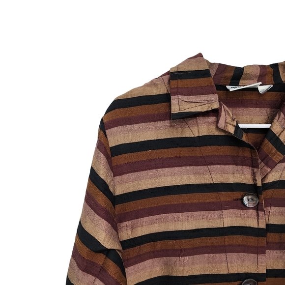 Chico's Design Vintage Women's 100% Silk Stripes Button Front Shirt Jacket - Picture 2 of 7